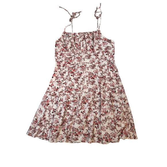 Cupshe Dresses & Skirts - NWT Cupshe L White Pink Floral Mini Sundress Tie Straps Ruched Bust Summer Boho